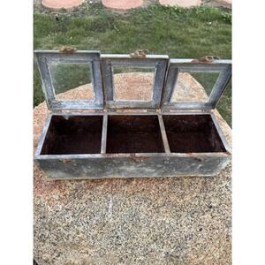 Vintage Zinc 3 Window Storage Box Mercantile Store Display Divided Distressed